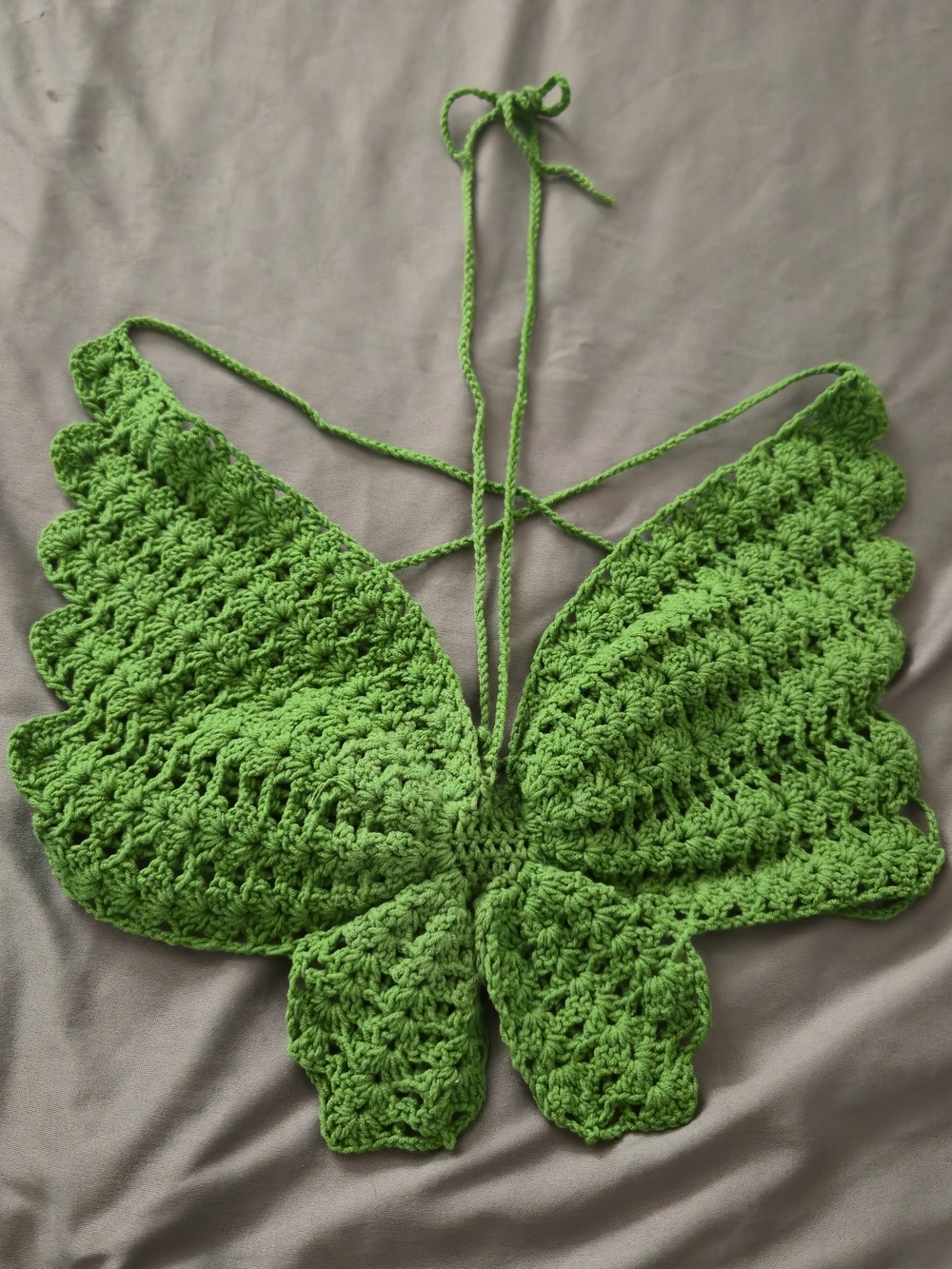 Handmade Crochet Butterfly Halter Top M/L Tie Back Lime Green Festival Fairycore